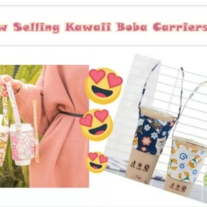 Boba carrier bag coffee holder drink carrier cute with straw holder image 2