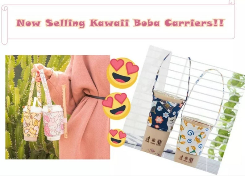 Boba carrier bag coffee holder drink carrier cute with straw holder image 2