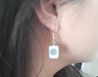 Fun Asian Mahjong good luck dangle earrings handmade cute  game gift random 1 pair