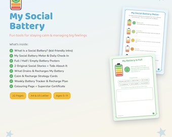 Kids Social Battery Workbook, SEL, Self-Regulation Activities, Feelings (PDF Download)