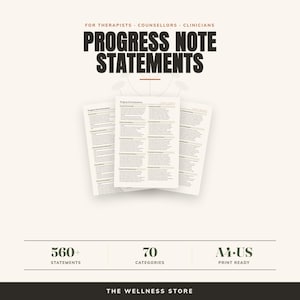 Notes de progression du traitement : plus de 560 phrases cliniques, 70 catégories (PDF imprimable)