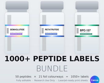 Editable Peptide Vial Labels Bundle, 1050+ Research Stickers (Digital Download)