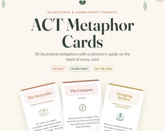 ACT Metaphor Cards, Double-Sided Therapy Flashcards, Clinician Guide (PDF)
