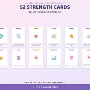Kids Strength Cards Printable | 52 Character Strengths, Self-Esteem, Confidence (Digital Download)