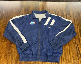 Vintage 90s Speedo USA Triathlon Federation Windbreaker Track Jacket Blue Small