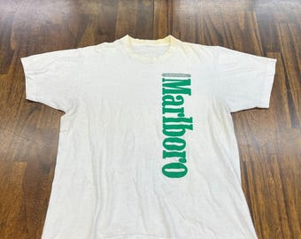 Vintage 90s Marlboro Menthol T Shirt Single Stitch Vertical Graphic Off White L
