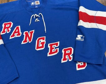 Vintage 90s New York Rangers Starter NHL Jersey Large Blue Lace Up Eastern Conf