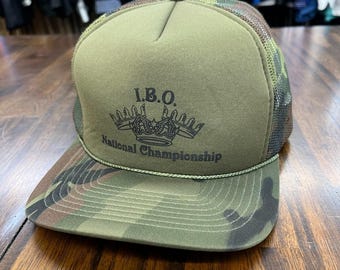 Vtg IBO National Championship Trucker Hat Snapback Camo Archery San Sun