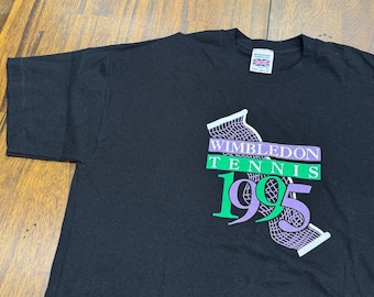 Vintage 1995 Wimbledon Tennis Shirt XL Black 90s Graphic Tee Made In England