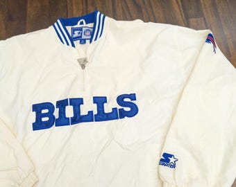 Jaqueta Pulôver Vintage Buffalo Bills Starter Masculina Tamanho M Creme Corta-Vento NFL Branca