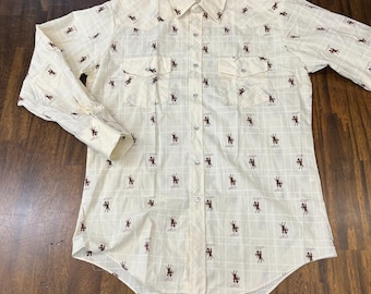 Vintage 70s Kmart Men's M Western Shirt Snap Button Cowboy Rodeo Poly Cotton