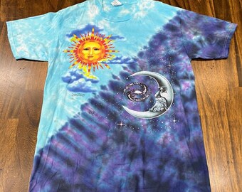 Vtg 1995 Tammy Schatz Tie-Dye T-Shirt Celestial Sun Moon Delta Pro Weight Large
