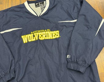 Vintage Starter Michigan Wolverines Pullover Jacket Windbreaker V-Neck Men's L
