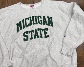 Vtg Champion Reverse Weave Michigan State Sweatshirt 3XL Gray Tackle Twill Crew