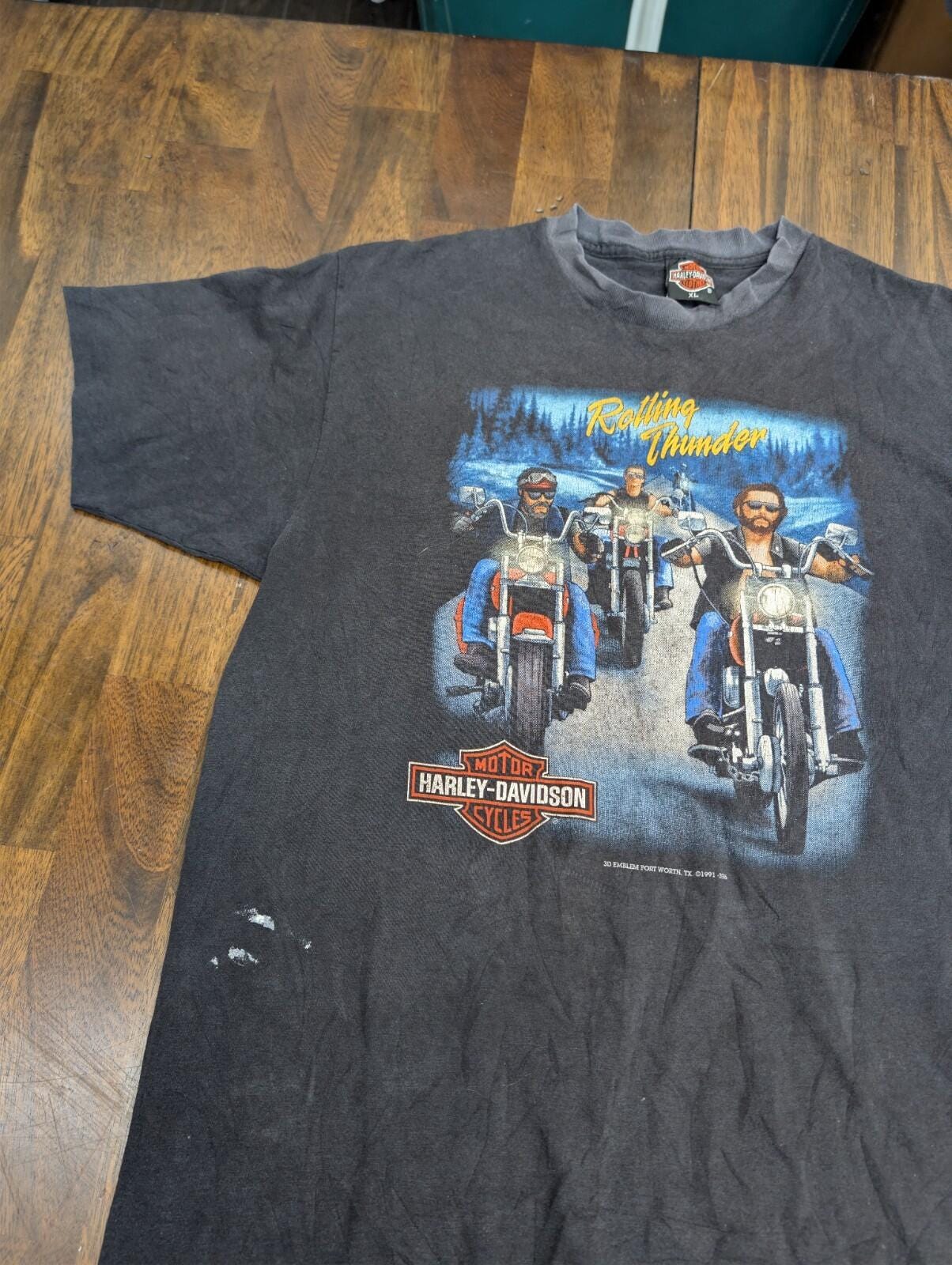 Harley-Davidson Rolling Thunder Tシャツ Vtg 1991 3D Emblem Harley Davidson Rolling Thunder T Shirt XL
