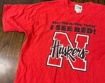 Vintage 90s Nebraska Huskers Football "I See Red" T-Shirt XL Single Stitch NCAA