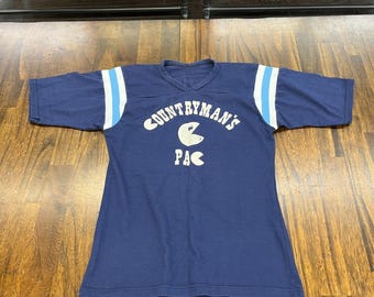 Vintage 80s Pac Man Countryman Pac Jersey Shirt Bob 50 Navy V-Neck