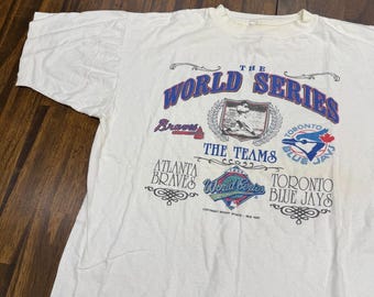 Vtg 1992 World Series T Shirt Blue Jays vs Braves Woody Sports Single Stitch L