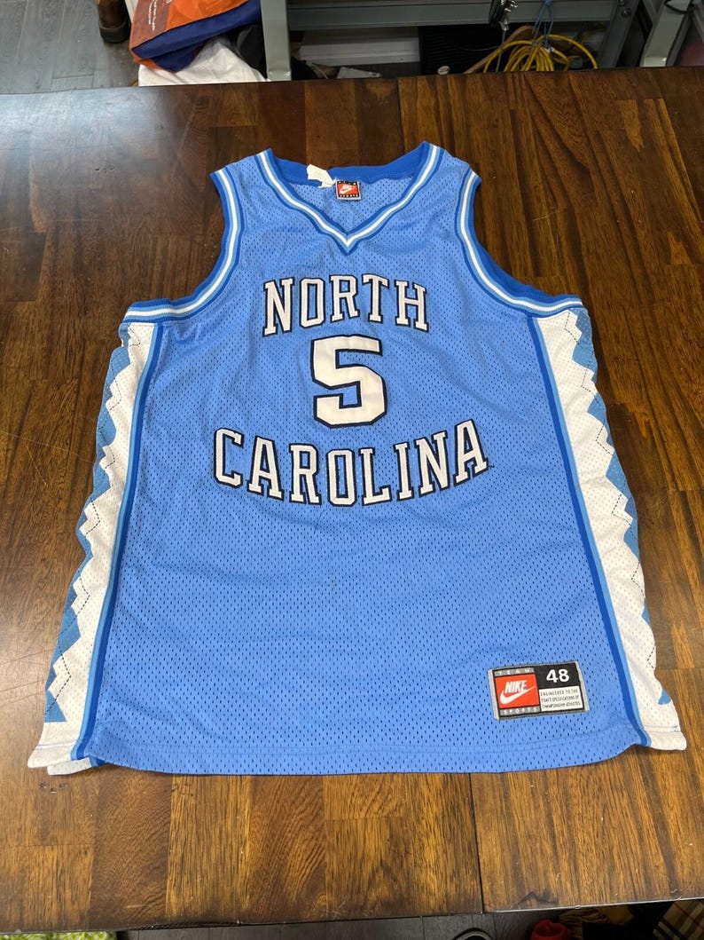 Vtg Nike USA Unc Tar Heels #5 North Carolina Basketball Jersey Herr XL Argyle bild 1