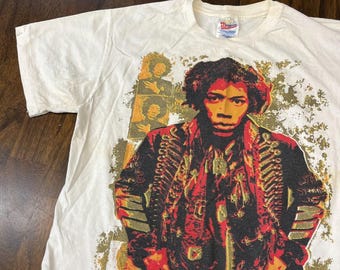 Vintage 1993 Jimi Hendrix T-Shirt Hanes Ultraweight Large Gold Glitter Print