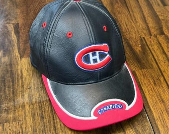 Vintage Montreal Canadiens NHL Leather Strapback Cap Hat Habs Adjustable Black