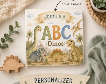 Personalized Dinosaur ABC Book, Custom Dino Alphabet Book, Dinosaur Nursery Decor, Toddler Gift, Keepsake Book