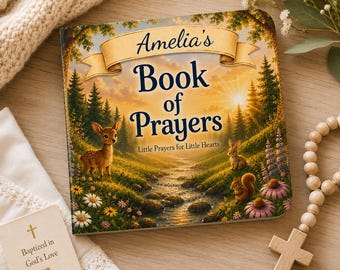 Personalized Children's Prayer Book, Custom Christian Baptism Gift, Woodland Board Book, Baby Dedication Gift, Toddler Christian Book