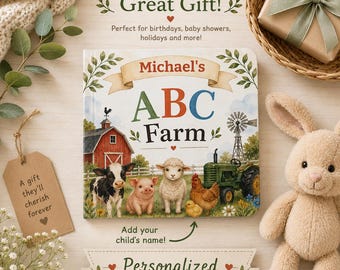 Personalized ABC Farm Board Book | Custom Farm Alphabet Book with Child's Name & Photo | Farm Animal Toddler Gift