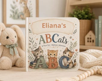 Libro de cartón ABC Cats, libro para niños pequeños, regalo para nietos.