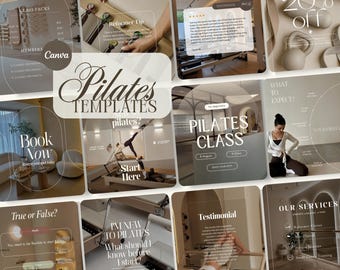 Plantillas minimalistas neutras de Pilates para Canva, Branding para redes sociales (Descarga digital)