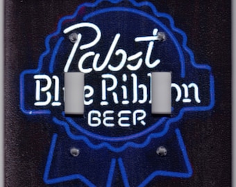 Pabst Blue Ribbon Beer Neon Light Switchplate Cover - Double Regular size (420)