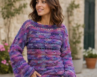 Bobble Breeze Crochet Sweater Pattern PDF, Stitch Pullover, Flared Sleeve Crochet Sweater, Cozy Women Crochet Top, Textured Crochet Pullover