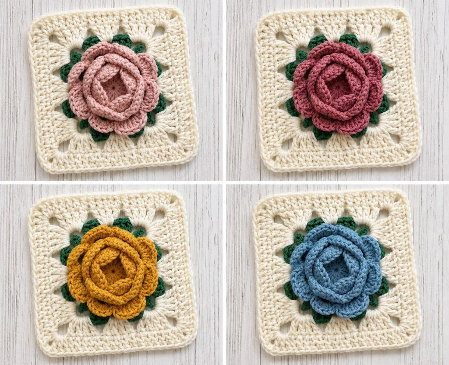 Rose Granny Square Crochet Pattern PDF, 3D Flower Motif Crochet Square ...