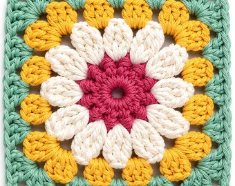 Daisy Bloom Granny Square Crochet Pattern PDF, 3D Flower Granny Square, Floral Crochet Motif, Blanket Block Pattern, Flower Motif Crochet