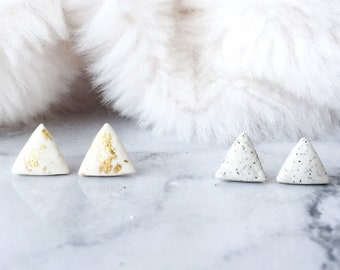 Triangle Studs - Handmade Polymer Clay with Gold Flakes Surgical Steel Earring Studs
