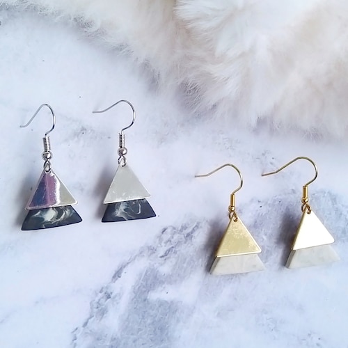 Handmade Hoop With Oval Marble Clay Dangle Earrings Polymer Etsy