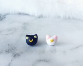 Polymer Clay Cat Earrings Sailor Moon inspired Moon Cat Handmade Earrings Stud Earrings Cute Earrings Surgical Steel Cat Earrings