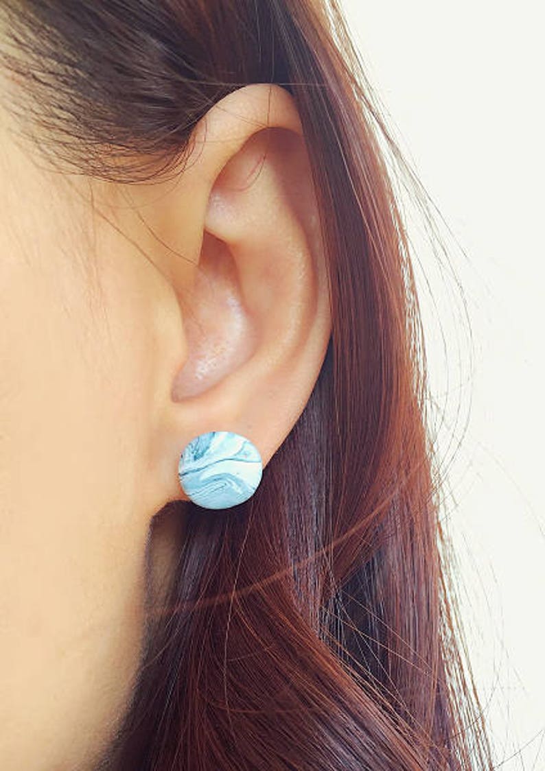 Handmade Marble Round Earrings Polymer Clay Surgical Steel Etsy