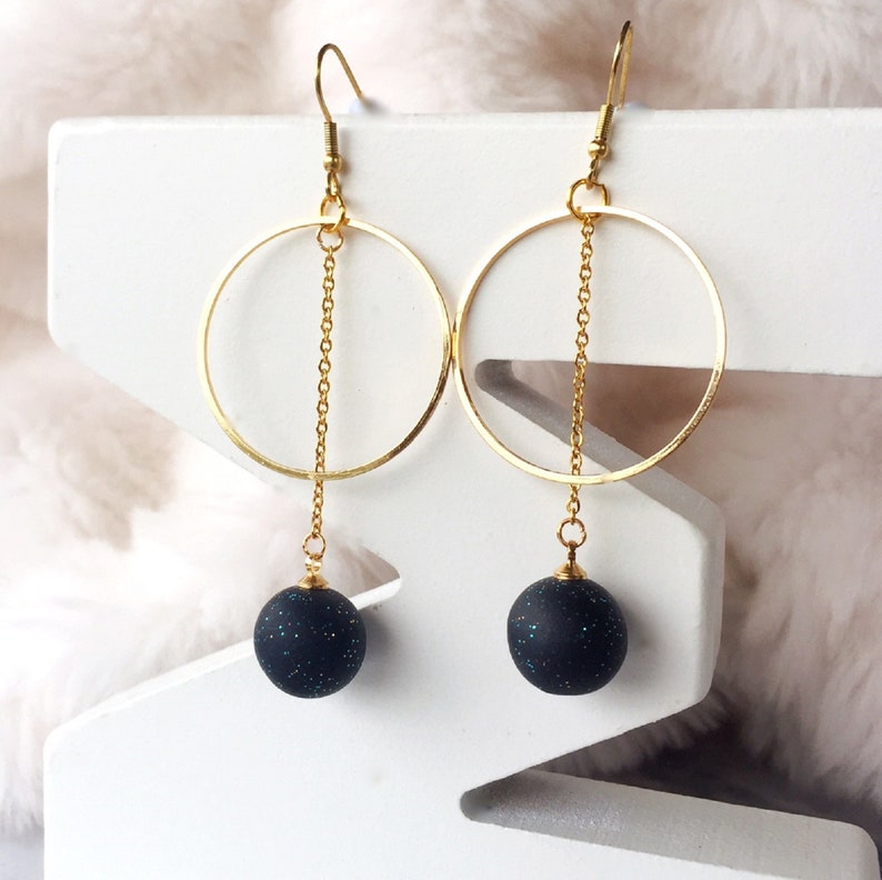 Golden Hoop Dangle Balls Earrings Handmade Polymer Clay Etsy Hong Kong