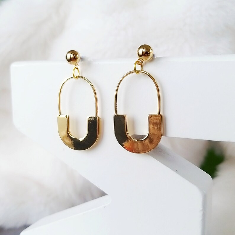 Golden Lock Charm Earrings Shinny Gold Clip Dangle Earrings Etsy