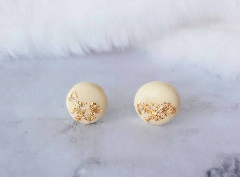 Polymer Clay Earrings/ Gold Leaf Earrings/ Gold Foil/ Round Etsy