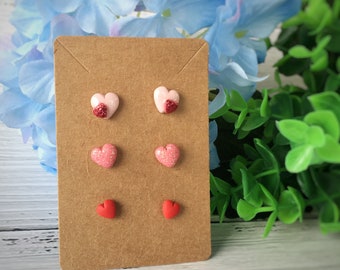 Set of 3 Studs Earrings/ Handmade Polymer Clay Earrings Set/ Heart Studs/ Tiny Studs/ Glitter Studs/ Earrings Gift Set/ Surgical Steel