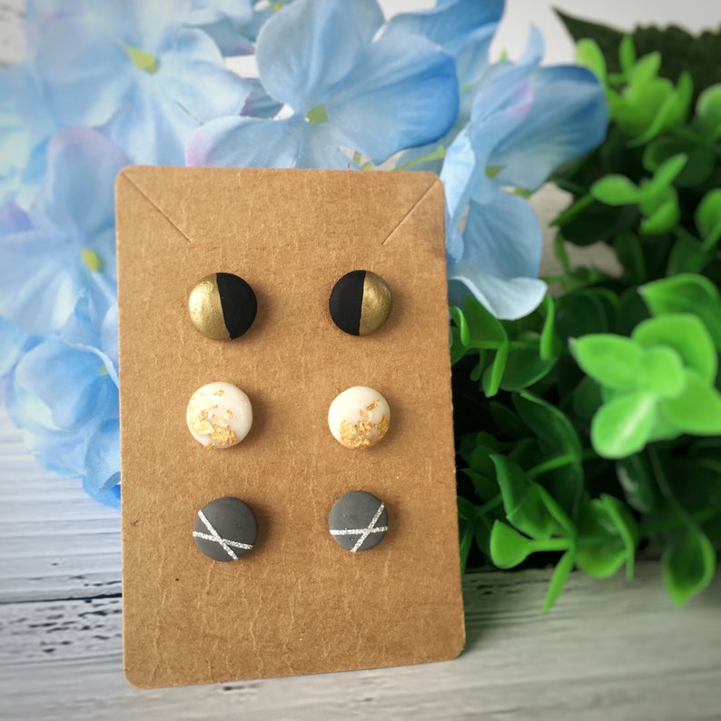 Set of 3 Studs Earrings/ Handmade Polymer Clay Earrings Set/ Etsy