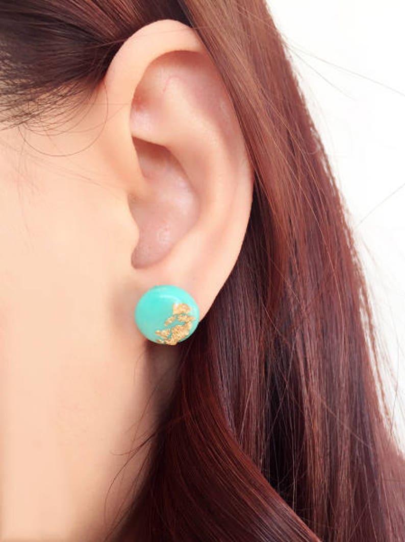 Polymer Clay Earrings/ Gold Leaf Earrings/ Gold Foil/ Round Etsy