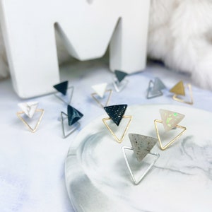 Handmade Polymer Clay Marble Triangle Earrings Minimalist Geometric Earrings Hypoallergenic Surgical Steel Stud image 7
