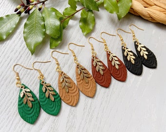 Fall Leaf Dangle Earrings, Handmade Polymer Clay Leaf Surgical Steel Earrings