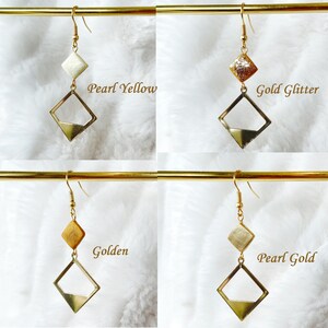 Golden Square frame with Polymer Clay Beads Dangle Earrings Handmade Square Polymer Clay Beads Surgical Steel Drop Earrings image 3
