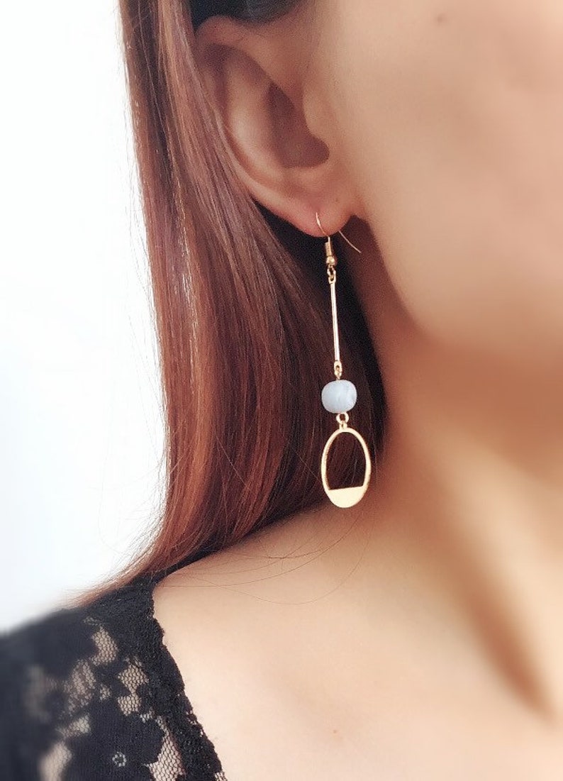 Handmade Circle Polymer Clay Surgial Steel Drop Earrings Hoop with Dangle Beads Earrings