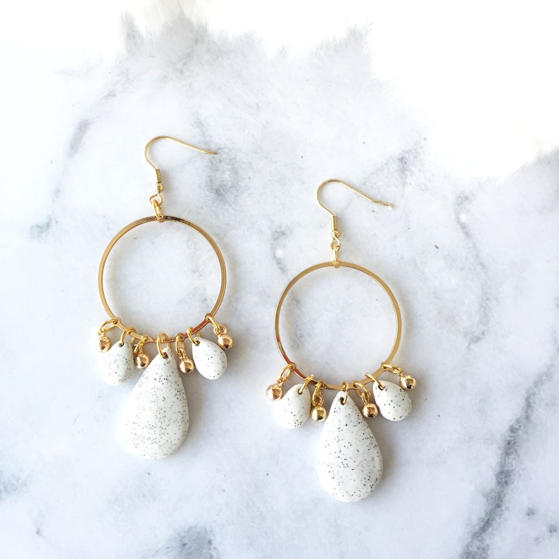 Handmade Polymer Clay Stone Golden Earrings Hypoallergenic Surgical Steel Dangle Earrings Boho Earrings