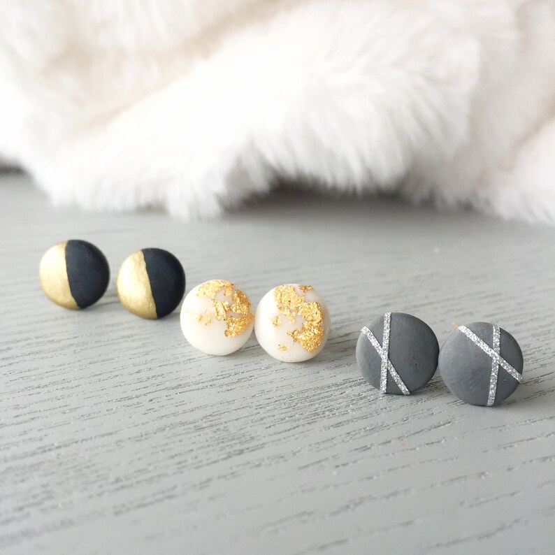 Set of 3 Studs Earrings/ Handmade Polymer Clay Earrings Set/ Etsy